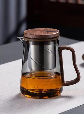 全度泡茶壶全玻璃内胆家用过滤飘逸杯泡茶 D23旋转升降茶壶烟灰色