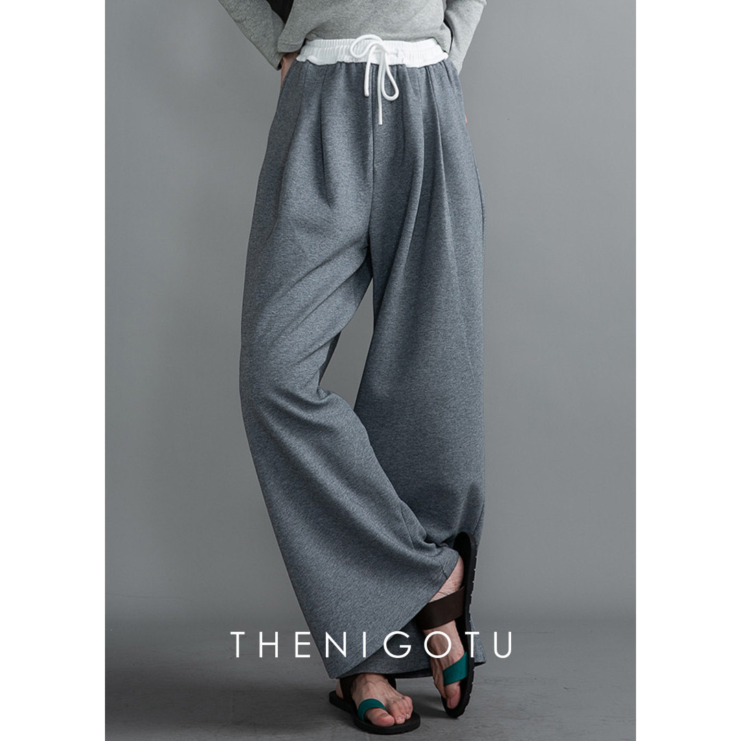 DOROTHY丨腰头撞色运动裤女秋冬新款高腰拼接抽绳阔腿休闲卫裤