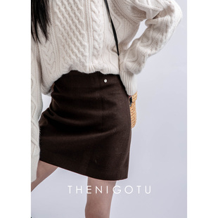 DOROTHY丨毛呢半身裙女a字包臀裙秋冬通勤百搭黑色半裙小个子短裙