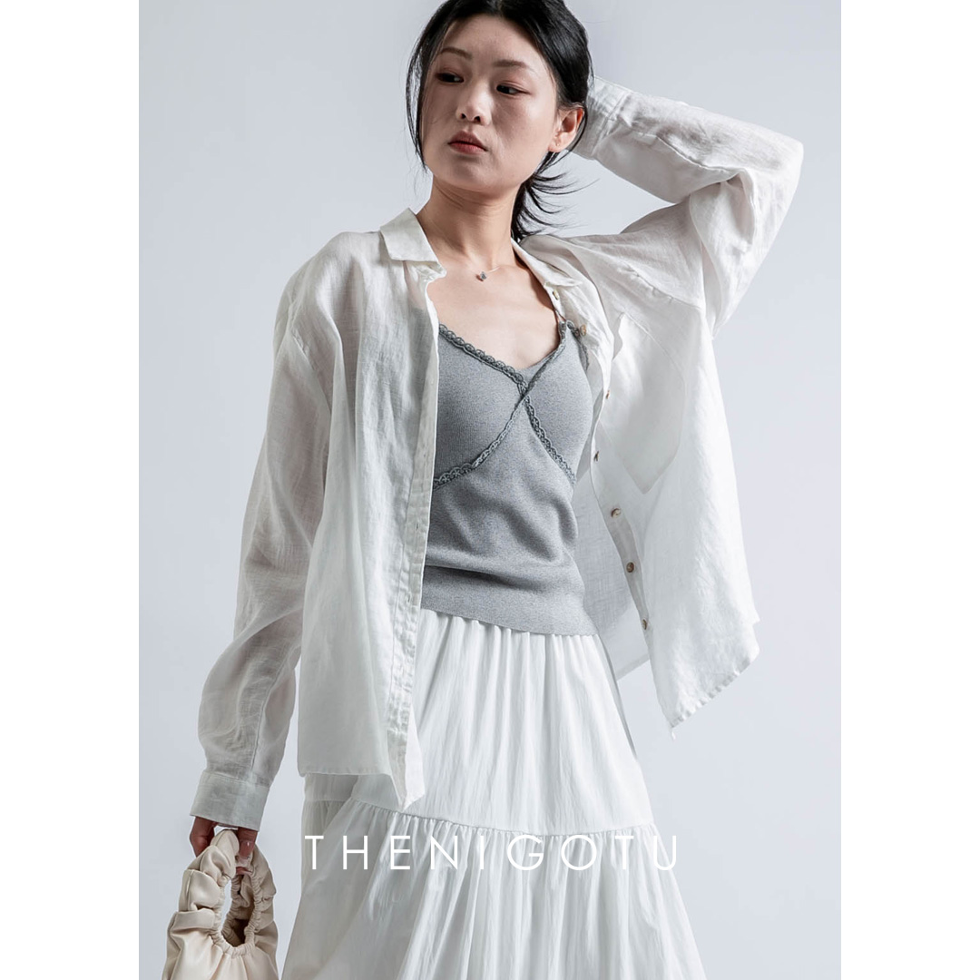 DOROTHY丨白色亚麻衬衫女夏季薄款休闲宽松罩衫外套衬衣开衫上衣