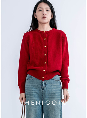 DOROTHY丨设计感圆领小金扣针织衫女春秋季休闲百搭宽松上衣开衫