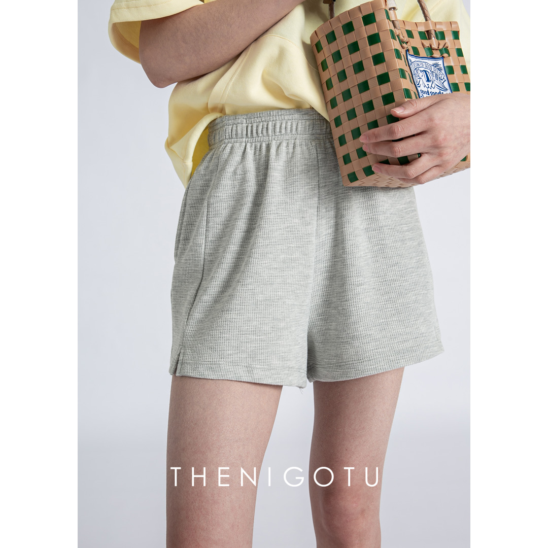 高腰短裤休闲华夫格运动三分裤