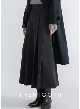 DOROTHY丨小众设计感经典黑A字大摆马面裙秋冬半裙百褶半身长裙子