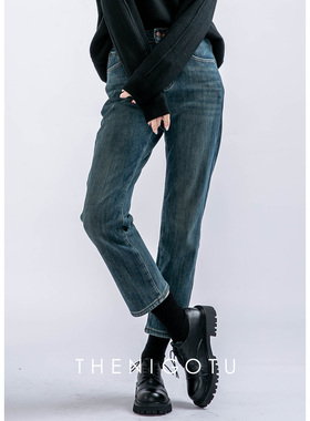 DOROTHY丨修身弹力小个子牛仔裤女加绒加厚高腰烟管小脚裤九分裤