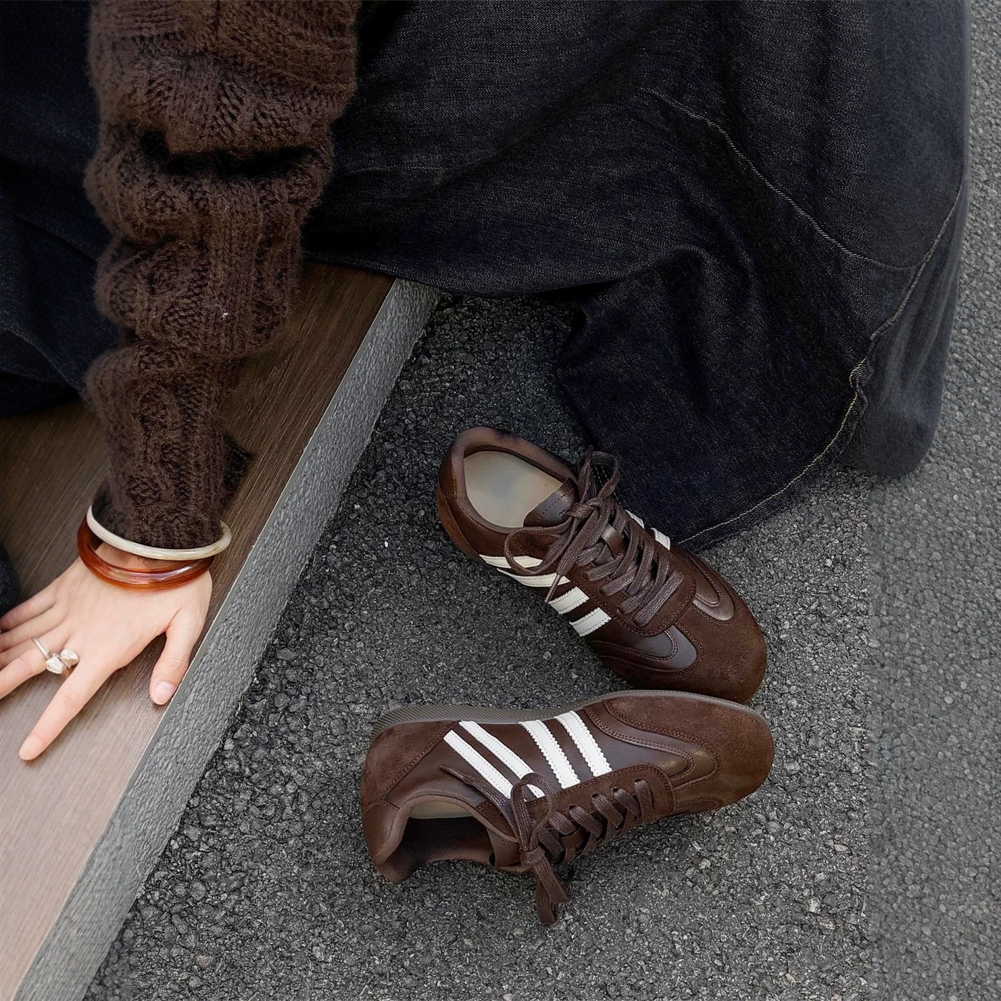 真皮版~5CM内增高复古德训鞋女秋冬美拉德加绒休闲板鞋运动阿甘鞋