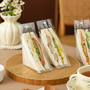 三明治包装纸食品级摆摊专用透明三角形带托三文治一次性打包袋子