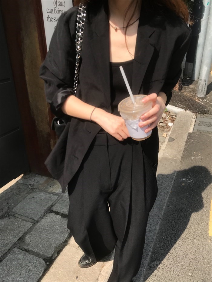 Coex Mall 首尔 ◆statement 自留~夏季天丝亚麻黑色西装外套薄款