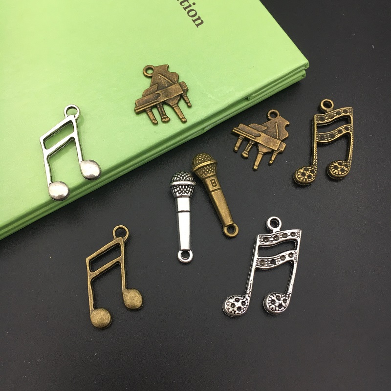 手工DIY音符号麦克风音乐盒装饰品点钻手机项链书签材料合金配件
