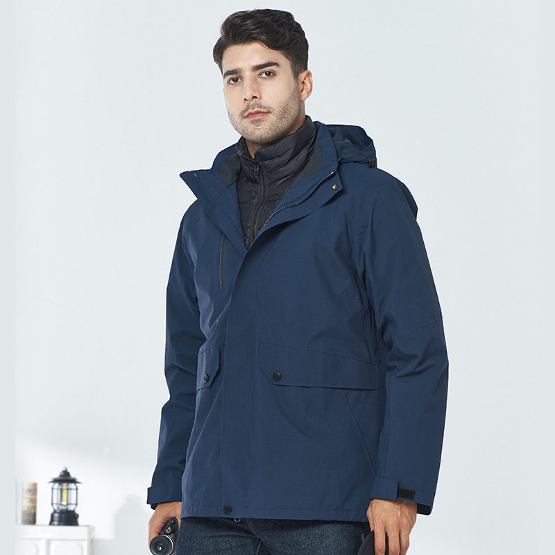 新款户外冲锋衣羽绒内胆三合一保暖白鸭绒男女款登山服工作服外套