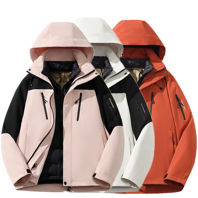 秋冬情侣三合一保暖冲锋衣两件套可拆卸羽绒内胆防风登山服外套男