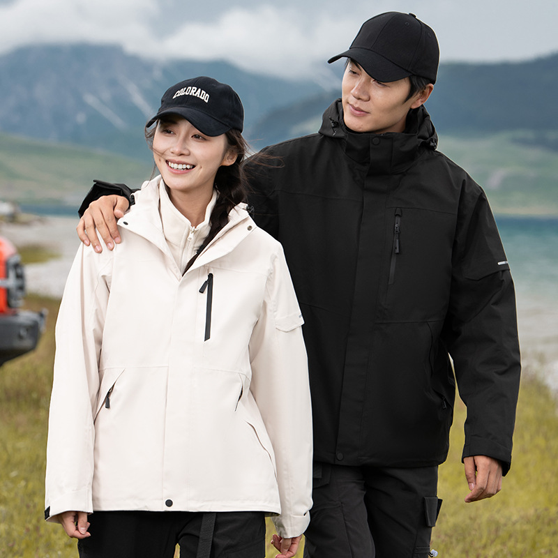 秋冬户外三合一加绒冲锋衣男女户外登山服印防风防水风衣外套