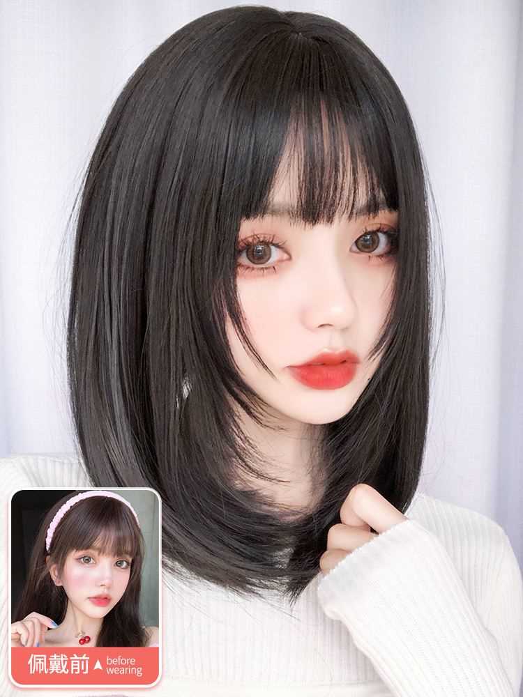 高档假发女长发网红内扣锁骨发短发造型空气刘海仿真