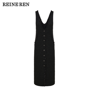 【佳雪佳敏直播精选】REINEREN任茜26秋款黑色闪丝小香风背带长裙