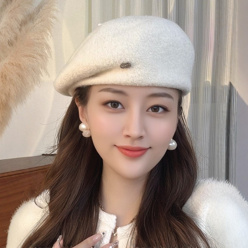 法式羊毛呢贝雷帽子女士秋冬季轻奢高级感显脸小八角帽洋气画家帽