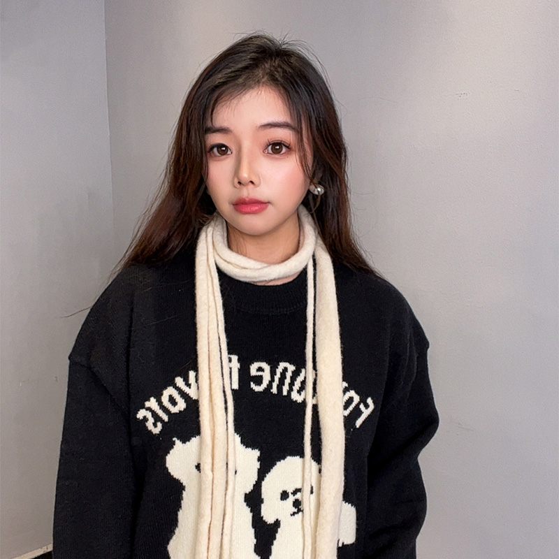 韩版小众设计感长条细窄围巾女冬