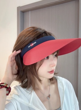 红色空顶帽女2025新款户外运动骑车防晒帽夏季大帽檐显脸小遮阳帽