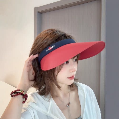 红色空顶帽女户外运动骑车防晒帽