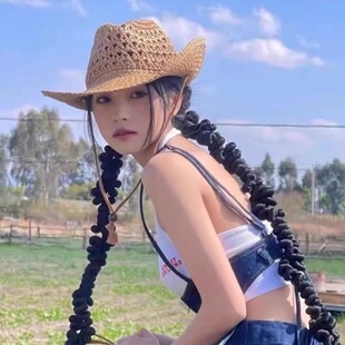 西部牛仔帽子女款2026新款夏季大帽檐草帽户外徒步登山遮阳防晒帽