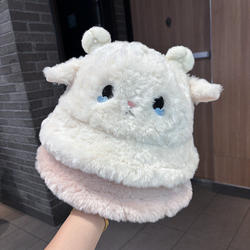 可爱小羊毛绒渔夫帽女秋冬保暖