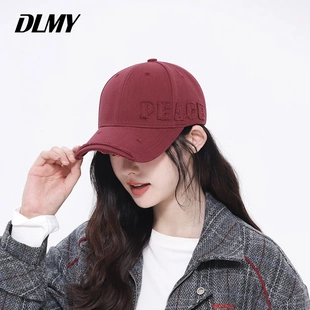 红色破洞字母刺绣棒球帽子男女同款春夏季硬顶高品质鸭舌帽显脸小