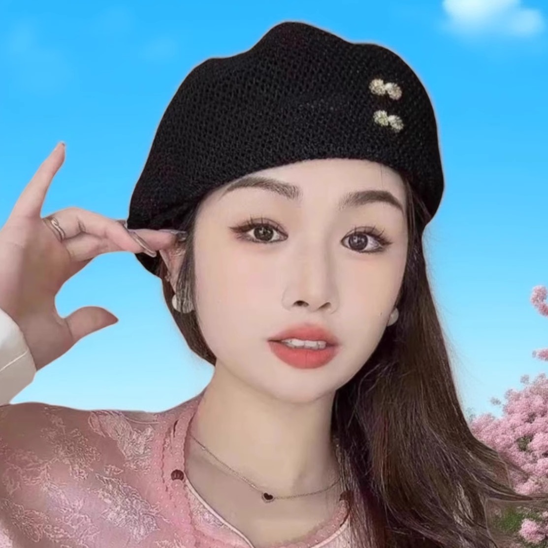 黑色贝雷帽女夏季薄款针织鸭舌帽