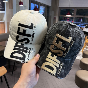 2025新款美式复古大头围破洞棒球帽宽帽檐大脸显脸小刺绣鸭舌帽男