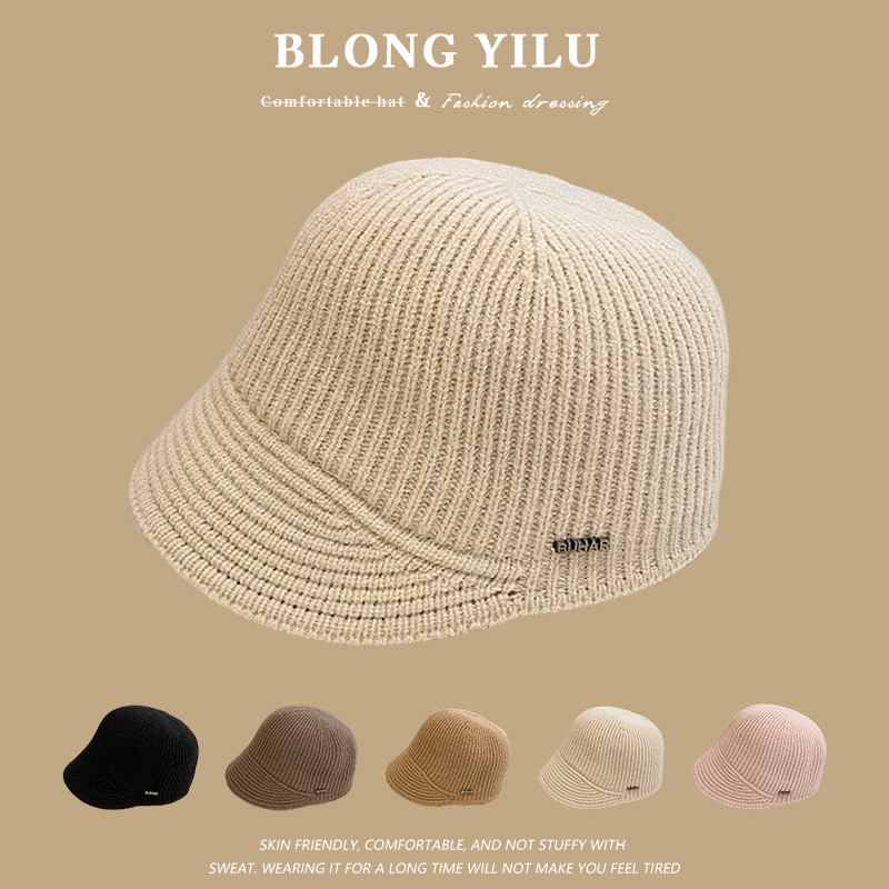 韩版时尚简约针织鸭舌帽女显脸小