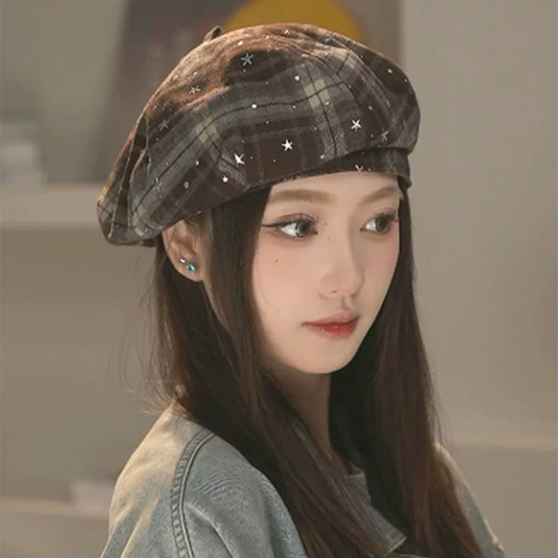 复古英伦风格纹星星贝雷帽子女