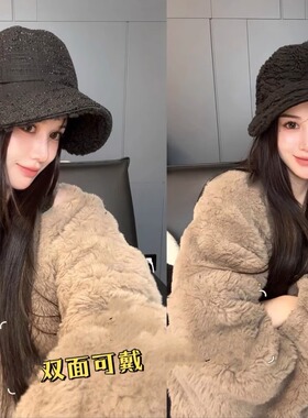 双面可戴黑色保暖鸭舌渔夫帽子女