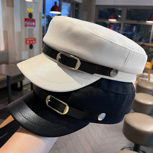 韩版时尚百搭毛呢平顶帽女显脸小