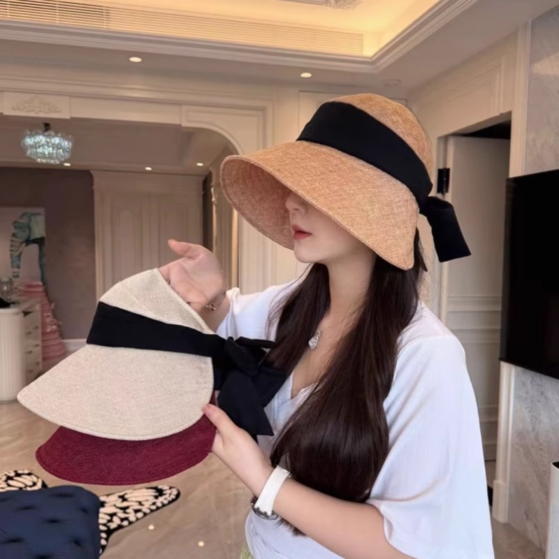 时尚简约蝴蝶结织带空顶帽可折叠