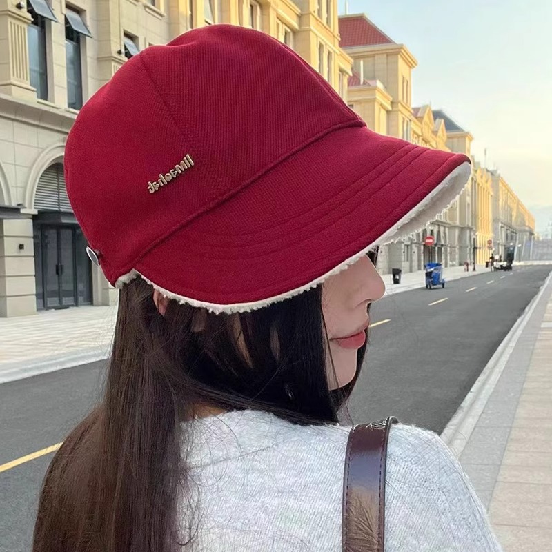 2025新款羊羔绒双面可戴渔夫帽女