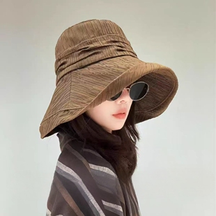 2026新款日系山本风褶皱渔夫帽女夏加大加宽显脸小盆帽百搭防晒帽