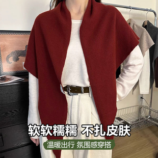 新款韩版时尚气质羊毛混纺三角披肩女秋冬保暖百搭学院风围巾外搭