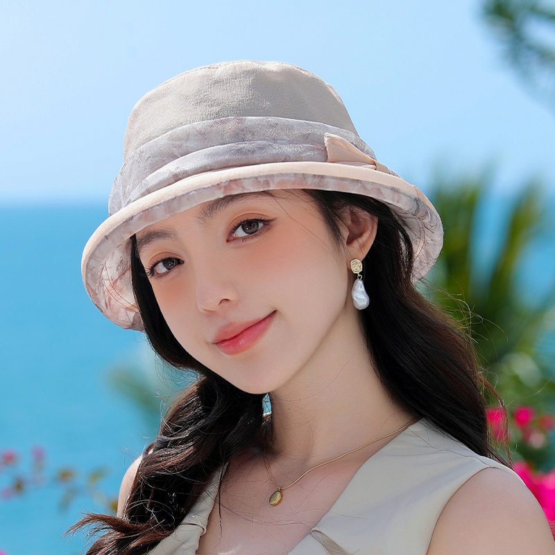 出游太阳帽蝴蝶结欧根纱优雅夏季