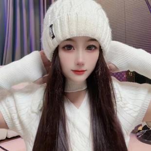 毛线帽子女秋冬季新款亮片毛球针织帽加绒加厚户外骑车保暖套头帽