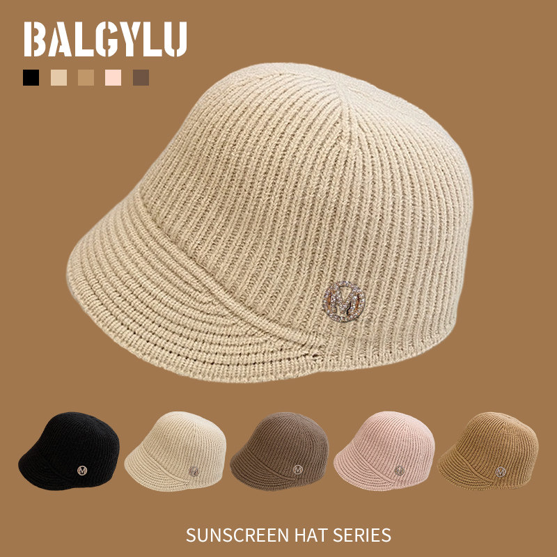 日系简约纯色针织鸭舌帽子女款2025新款冬季保暖防寒显脸小马术帽