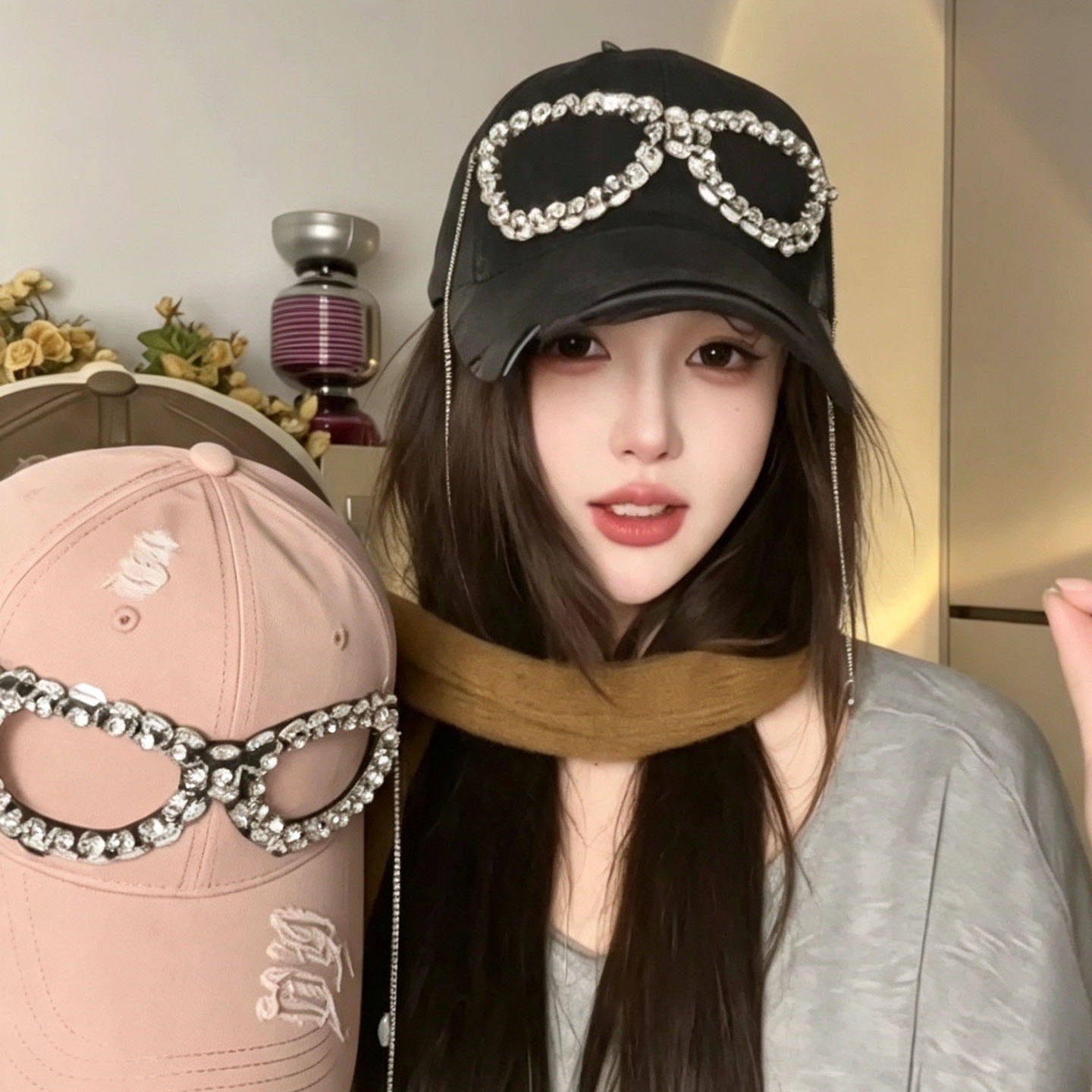 重工水钻眼镜棒球帽女百搭显脸小