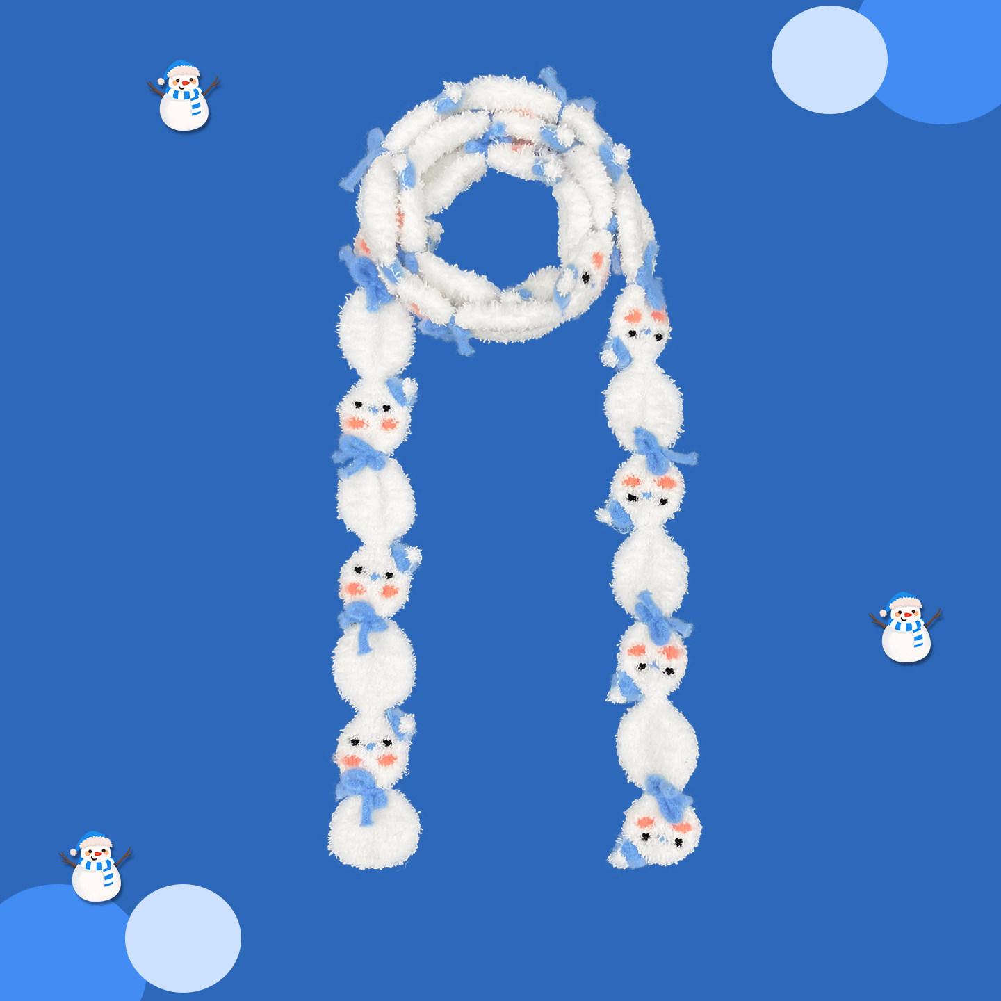 日系可爱卡通珊瑚绒雪人围巾女冬季甜美软糯圣诞节氛围感学生围脖