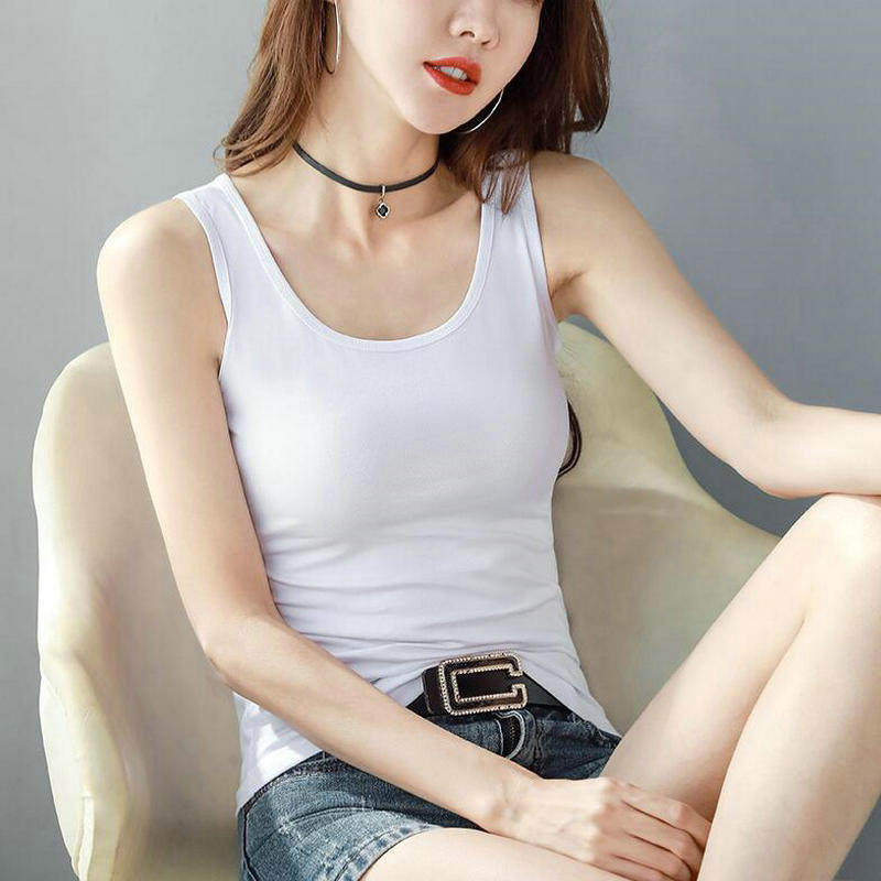 2件装95%纯棉女士吊带背心春夏无胸垫打底衫修身百搭基础款黑白色