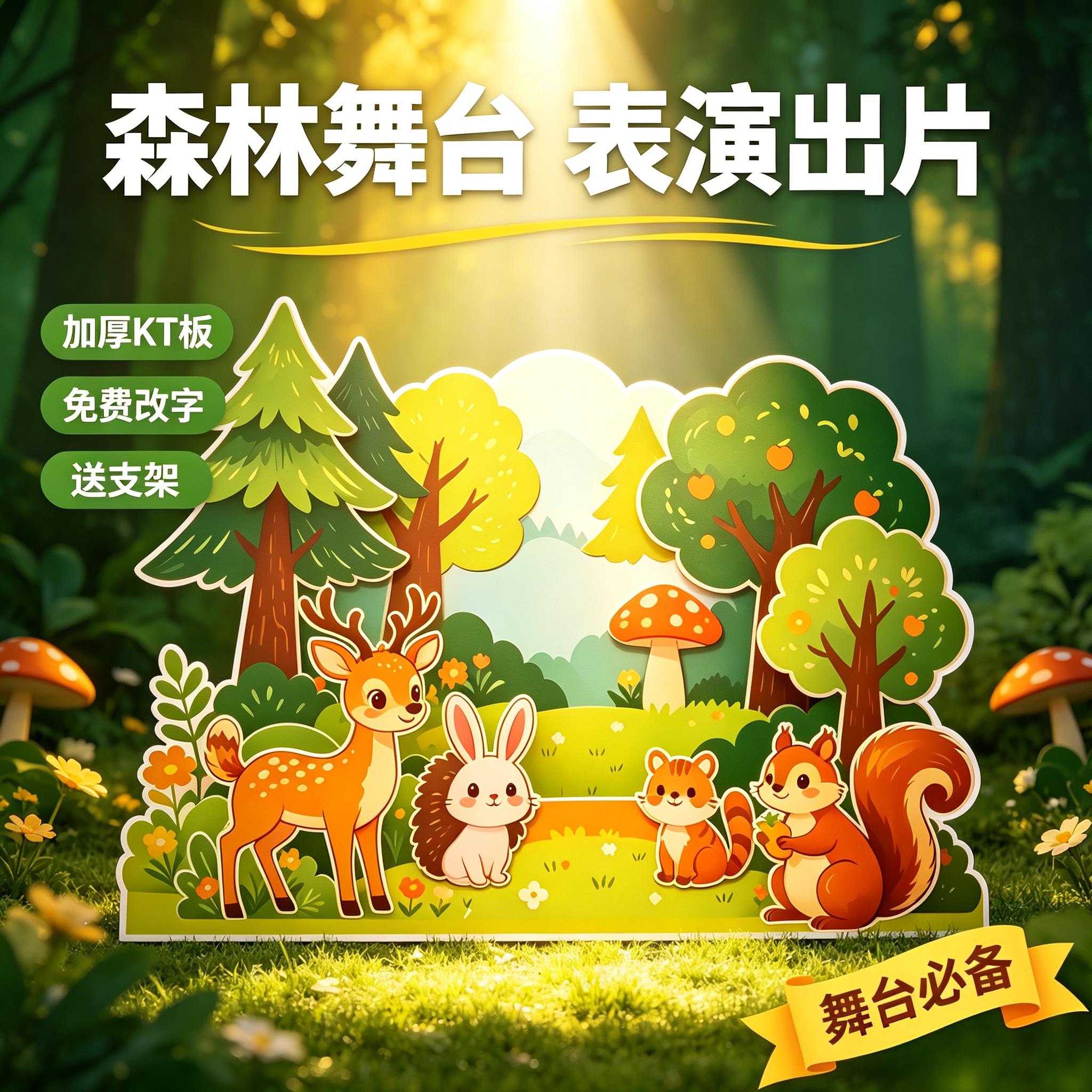 定制艺术节森林舞台表演出片加厚KT板动物主题可折叠舞台装饰用品