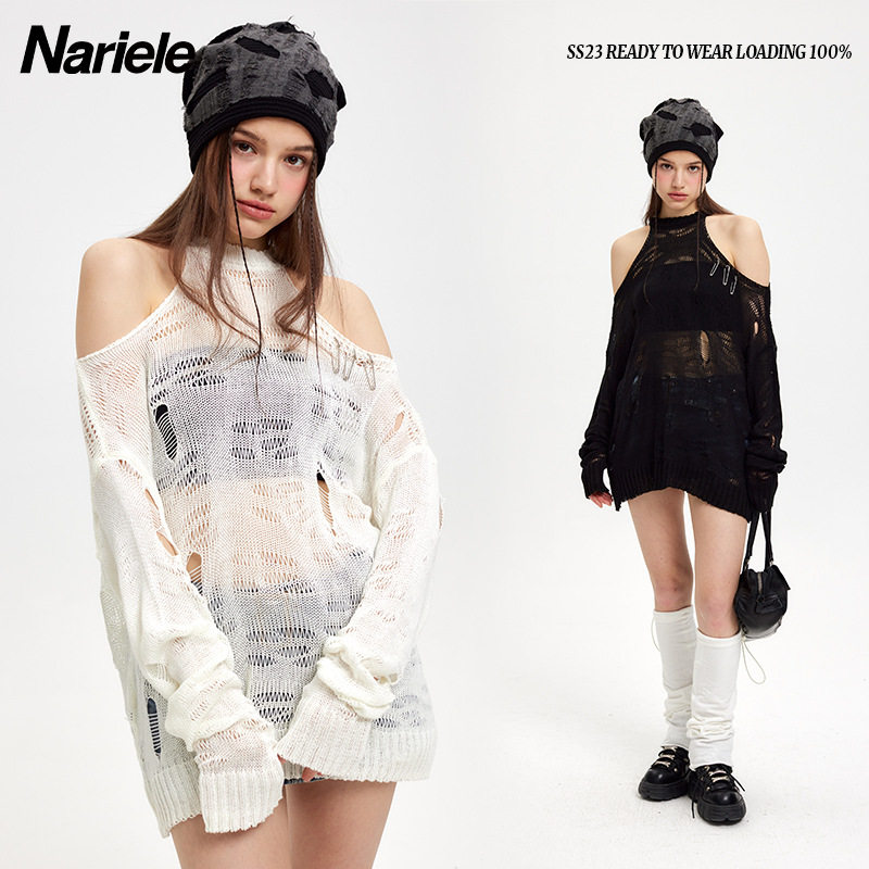 Nariele 韩版纯色女生挂毛针织衫