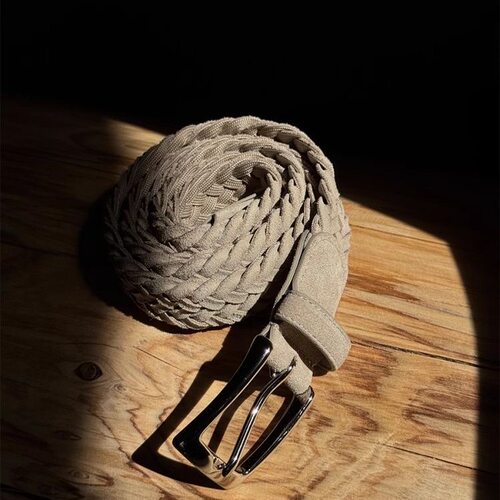 手工头层翻毛牛皮编织卡其皮带