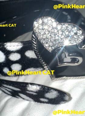 PinkHeart CAT原创黑白波点辣妹Y2K千禧爱心钻石短毛腰带