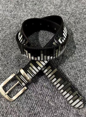 stu风钢琴键黑白针扣百搭腰带