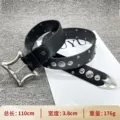 [Square Buckle Double Row Nails 108cm] Cross Belt