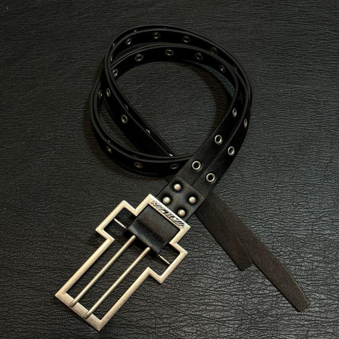 中古双层分裂复古做旧十字架皮带