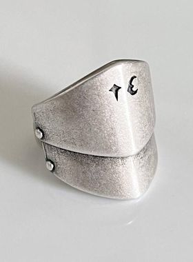 新款铠甲银色戒指复古做旧款