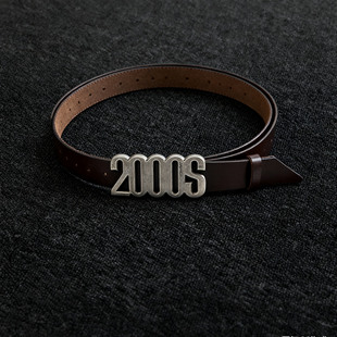 no E mosen*2000S定制金属做旧腰头扣头层牛皮 棕色裂纹褶皱皮带