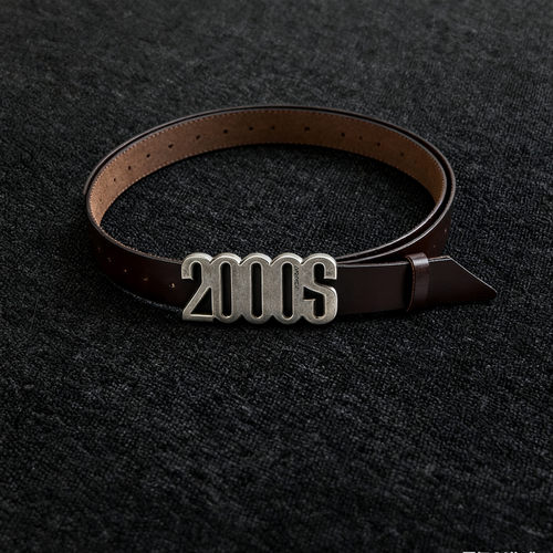 金属做旧腰头扣头层牛皮腰带